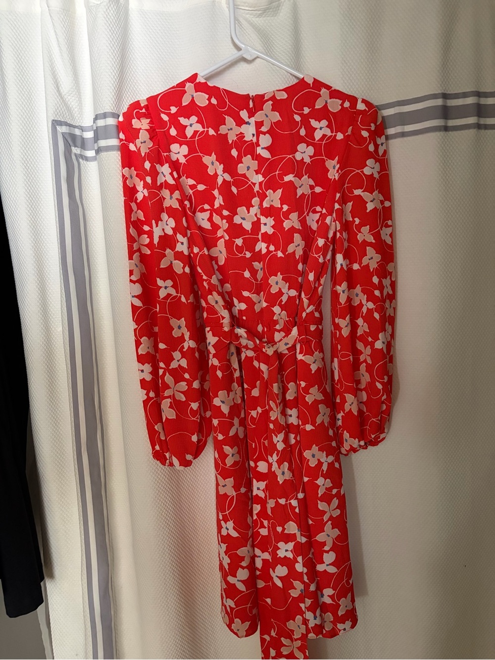 Eliza J Red Floral Long Sleeve Midi Dress with Tie Waist